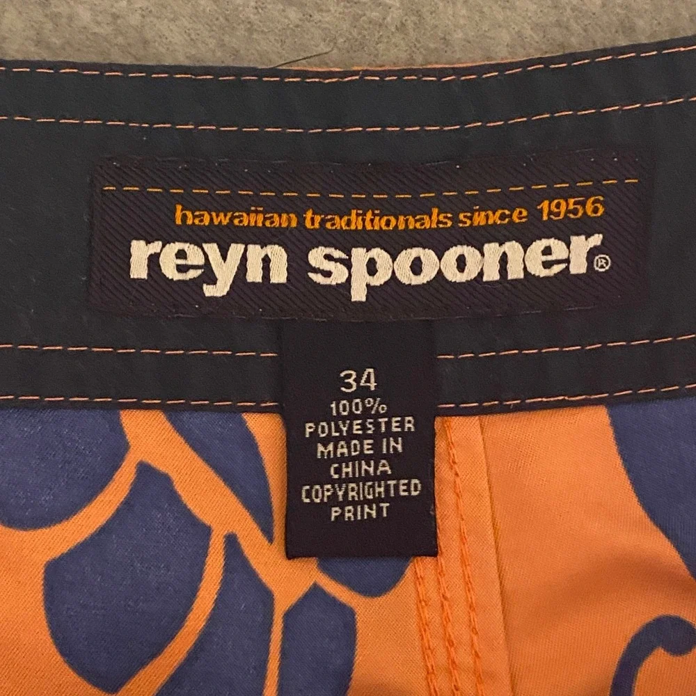 Reyn Spooner Mens Swim Trunks Orange Navy Floral Tropical Board Shorts Size 34